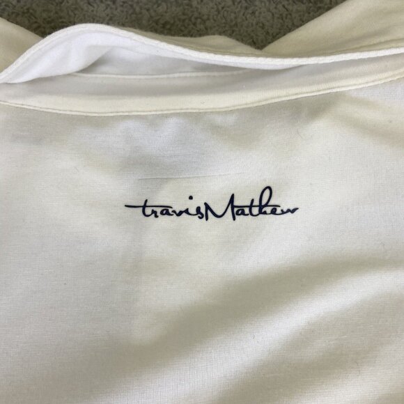 Travis Mathew Polo Shirt Men XL White Stripe Golf White Gray Yellow Cypress Lake - Picture 12 of 12